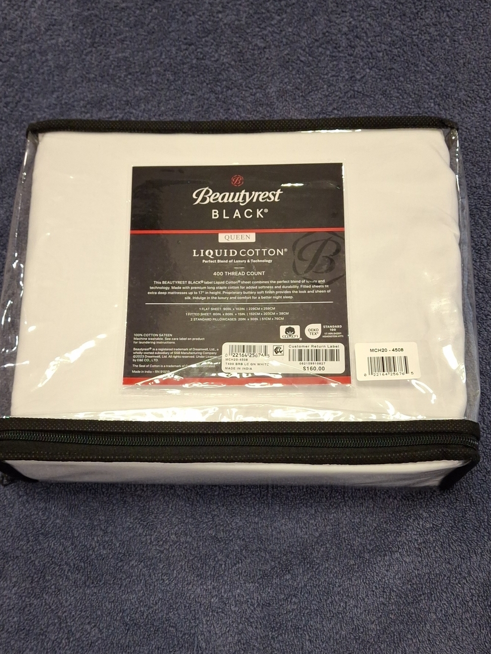 Beautyrest Black  -White Flat Sheet Only. Queen Size.